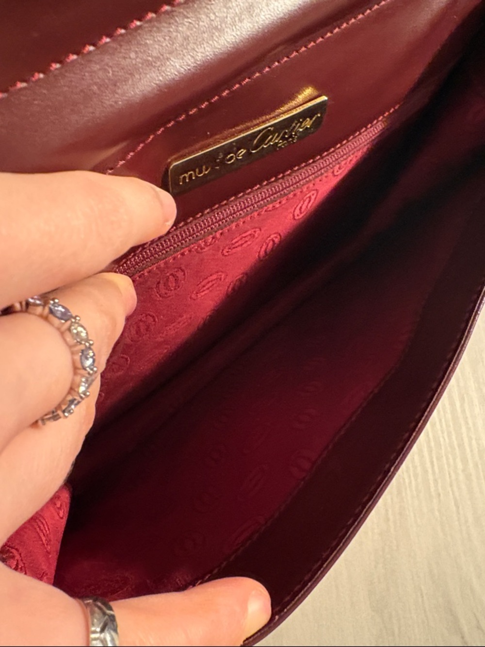 Cartier Burgundy Leather wristlet with Gold Corners - Picture 7 of 12